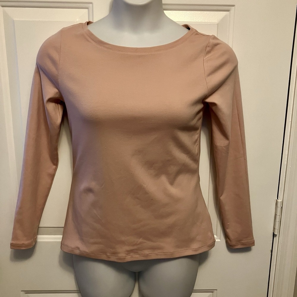 Boden T Shirt Sz 10 Pink Boat Neck Long Sleeve Cotton Jersey Basic Top Women's